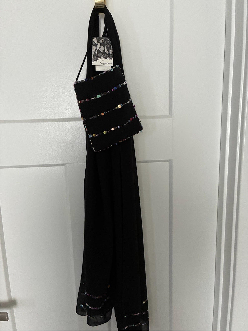 NWT Cejon Black Beaded Evening Shawl and Matching Clutch